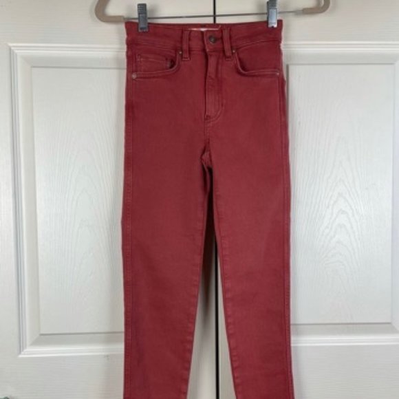 Free People Raw Hems High Rise Skinny Jeans Red 24 - Picture 2 of 10